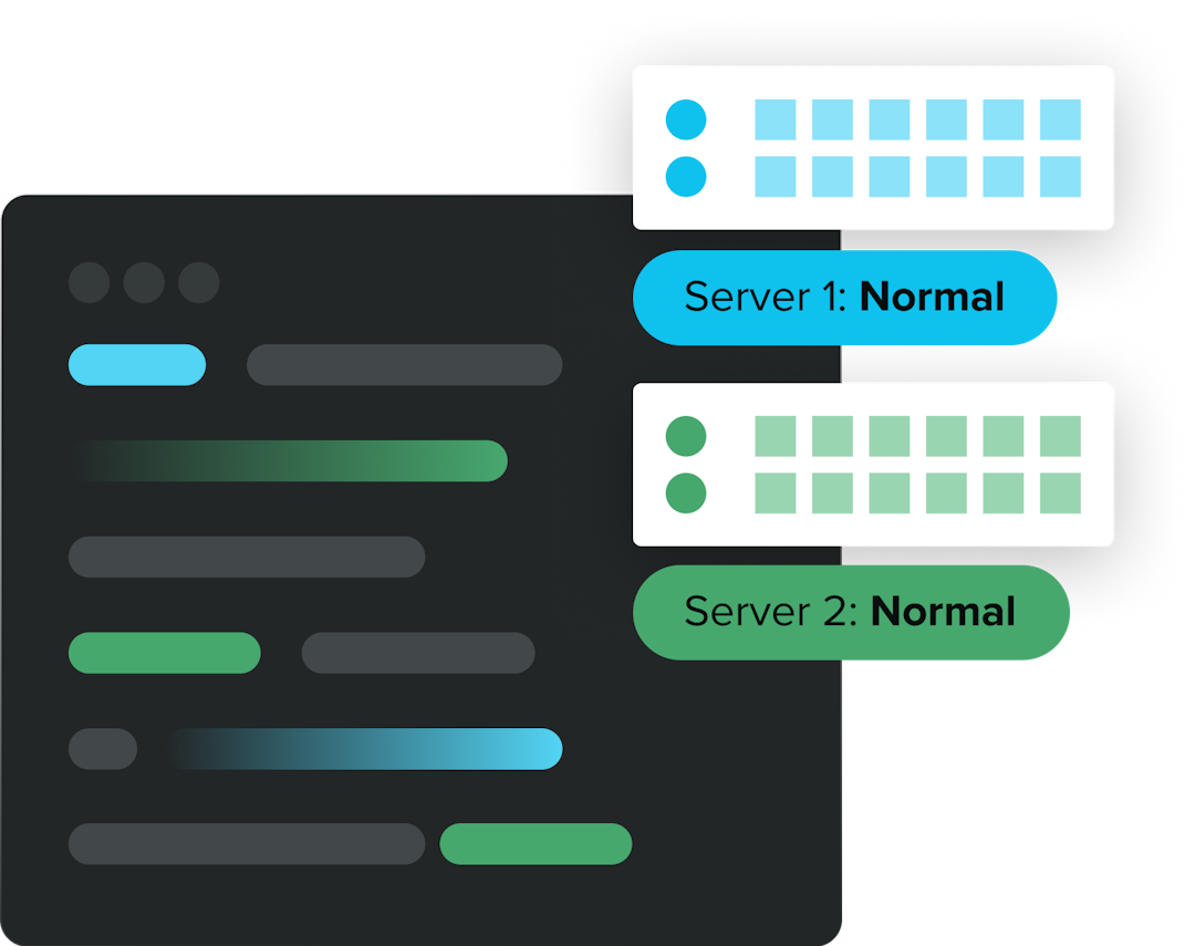 Illustration for a systems monitoring interface, with indicators for server status