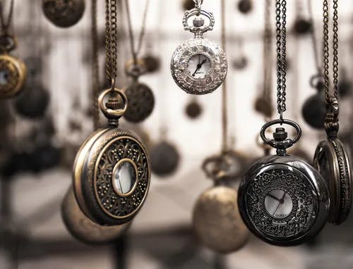 Photo of several dangling stopwatches