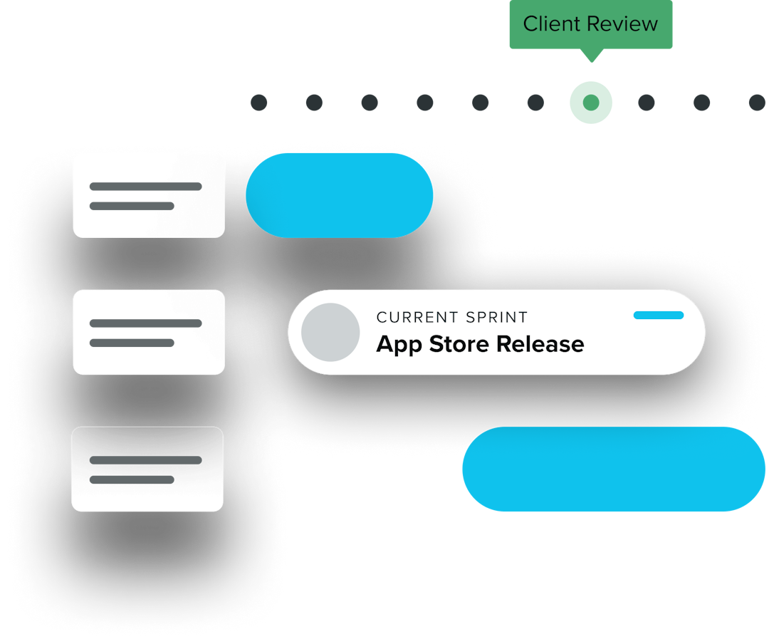Illustration of a timeline interface, showing events for Client Review and App Store Release