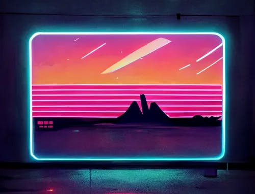 a neon sign in the middle of a room