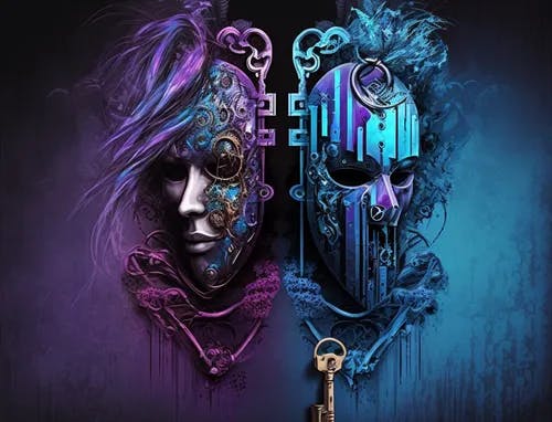 a woman with a mask and a key