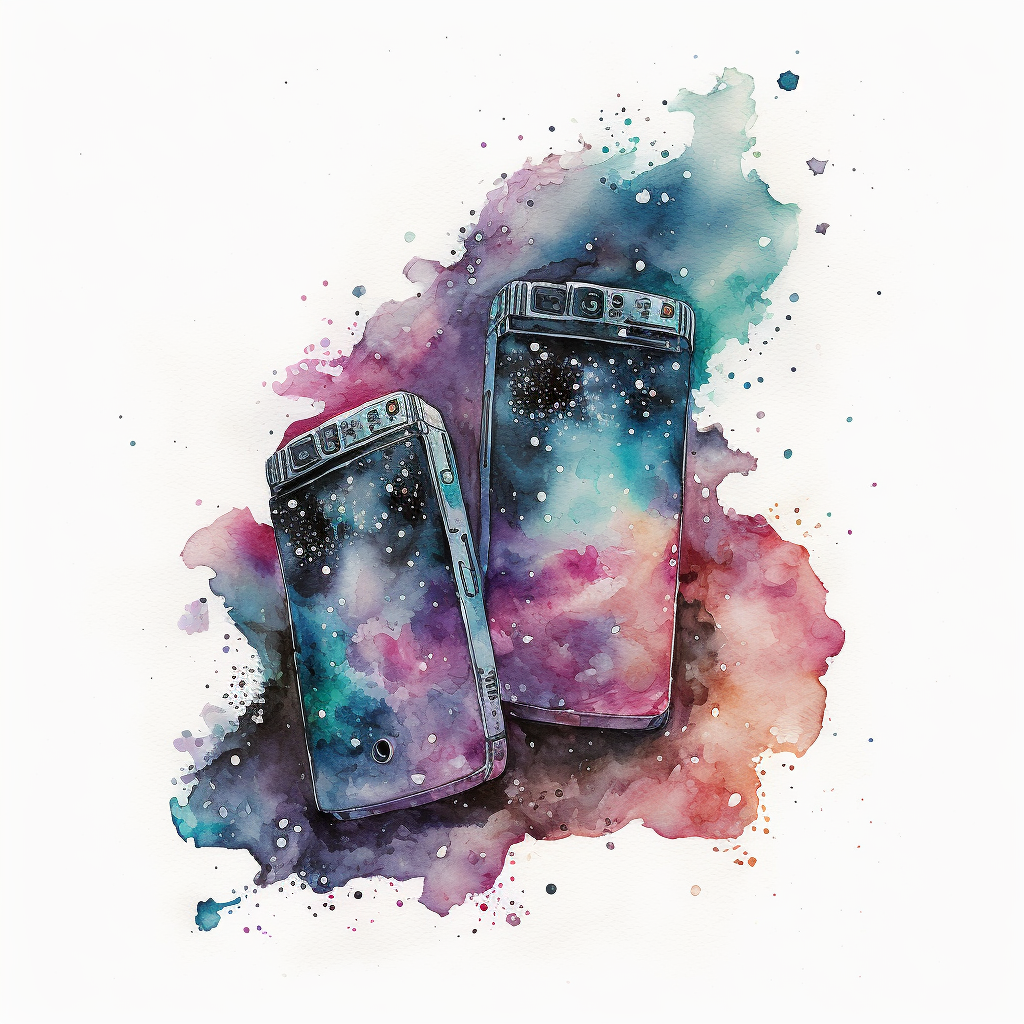 two cell phones on a watercolor background