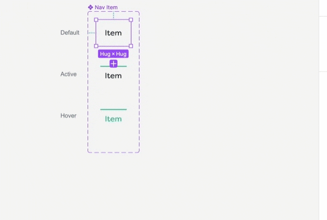 Using Figma’s prototyping function, add an interaction from the default and active variants to the hover variant