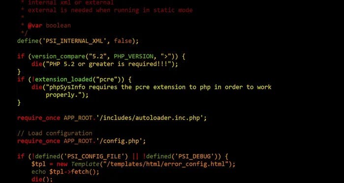 A PHP programming script.