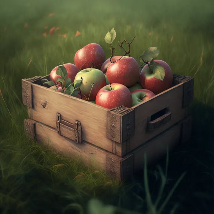 apples in a wooden box