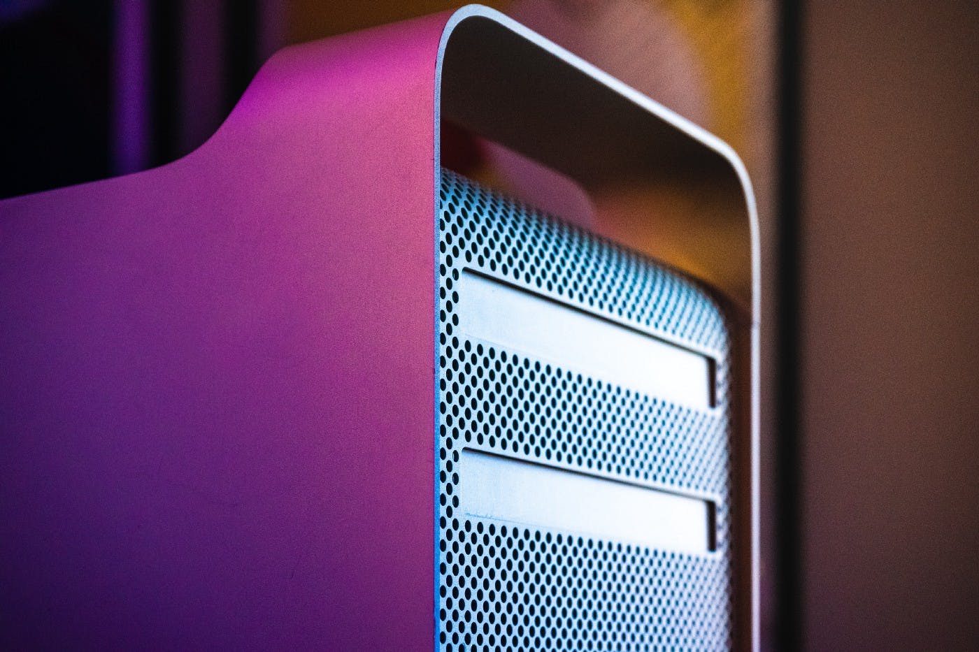 A purple tinted Mac desktop.