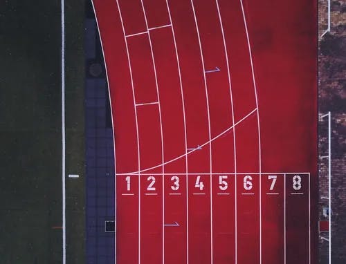 An aerial view of a running track.