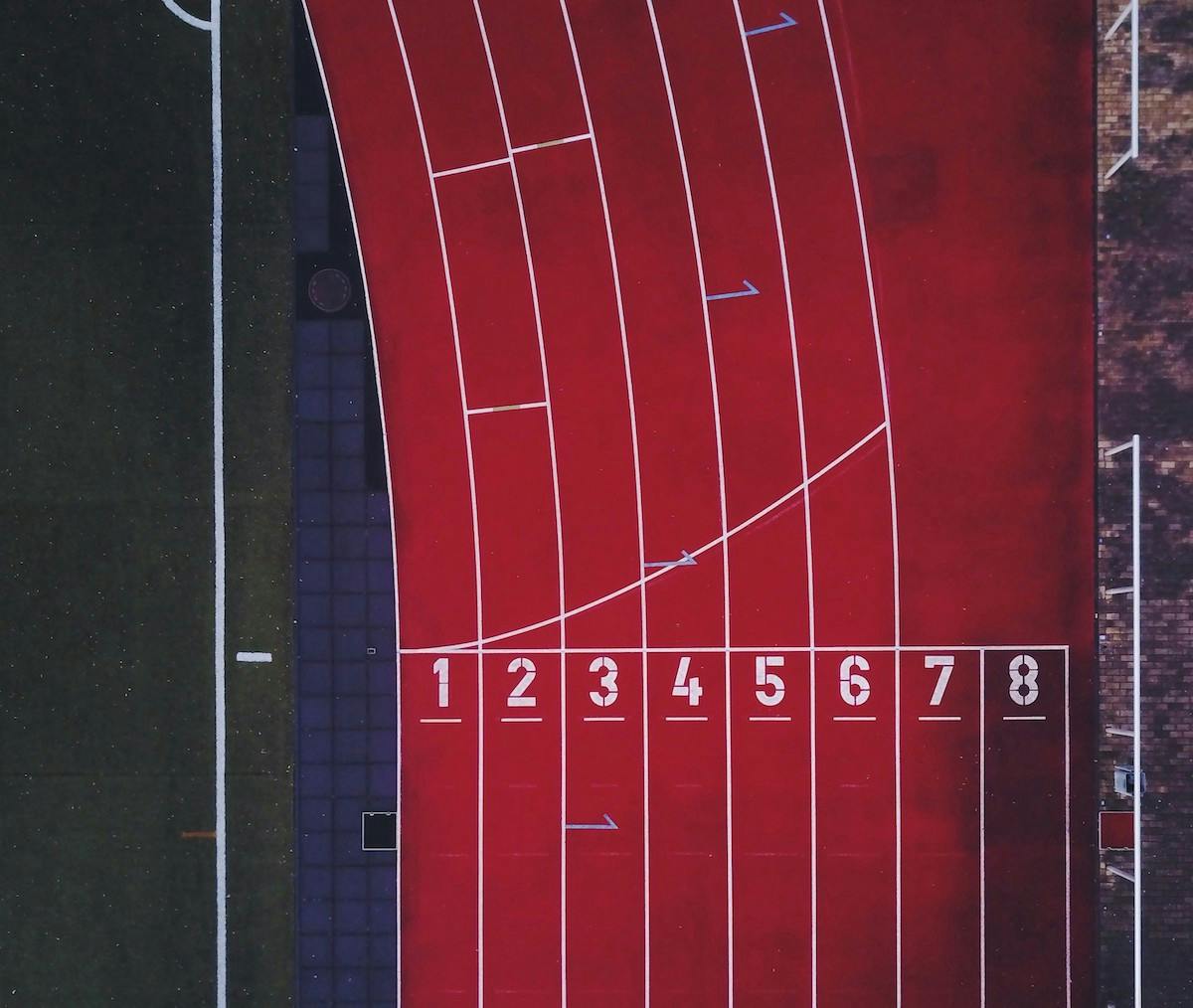 An aerial view of a running track.