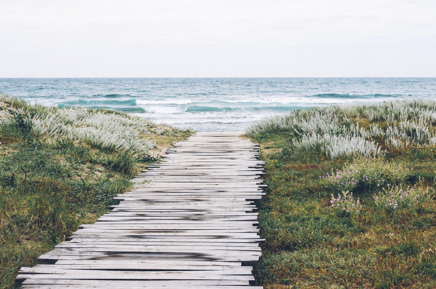 A boardwalk path to the ocean.