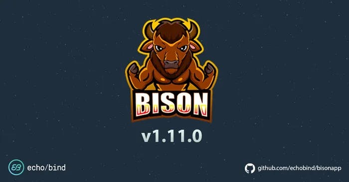 Echobind Bison app logo with version 1.11.0 text underneath.