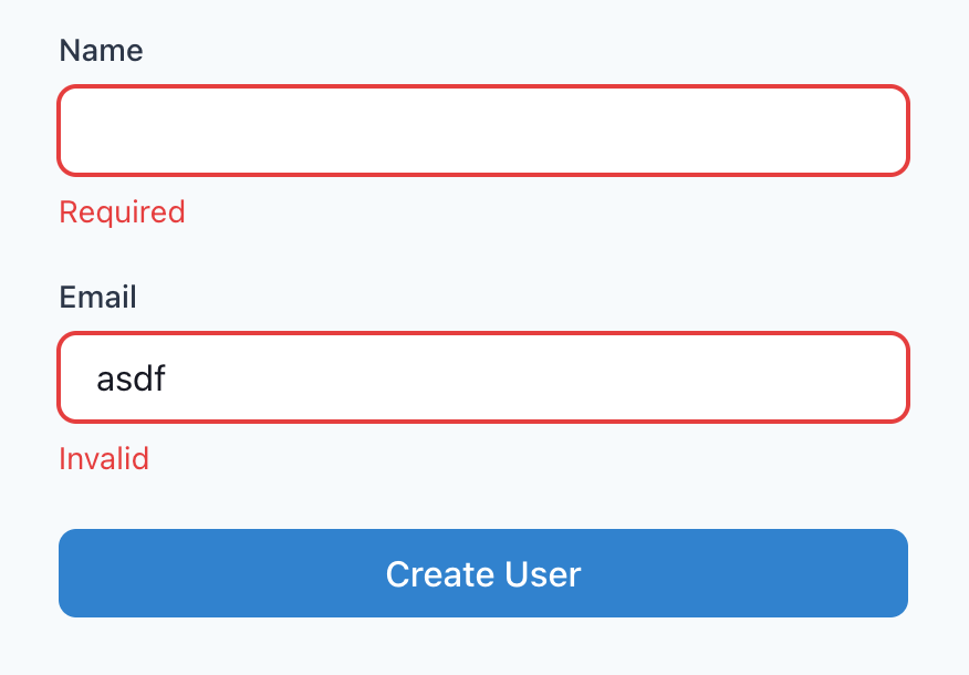 This form has two one-word error messages for its fields: “Required” and “Invalid.”