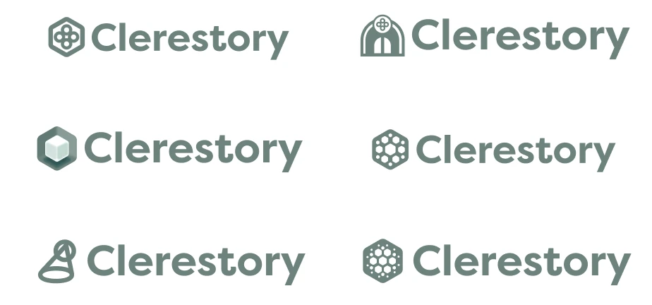 A series of six logo explorations for Clerestory