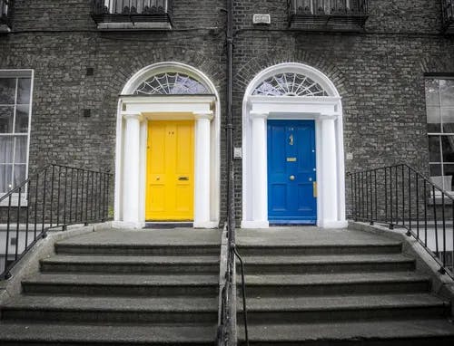 a blue and yellow door