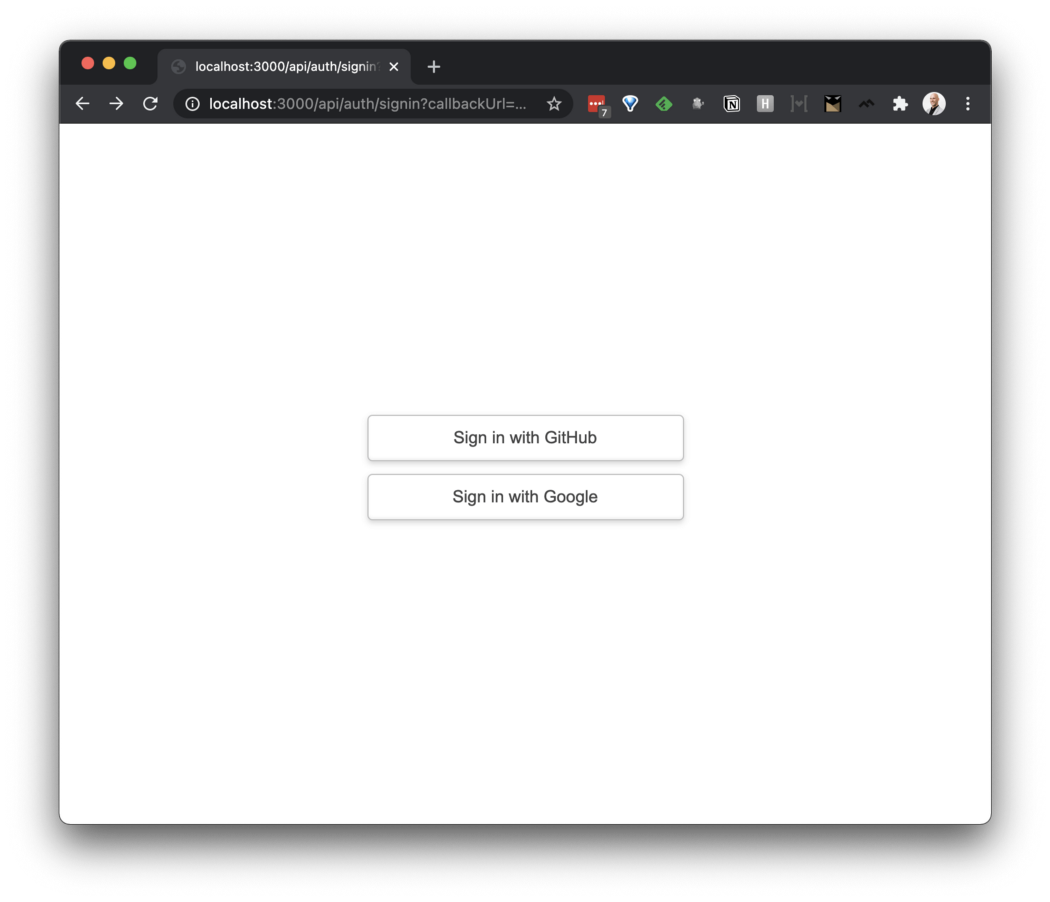 White screen with GitHub and Google sin up butons