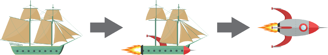 Ship with arrow pointing to a ship with arrow pointing to a spaceship