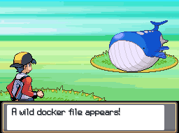 Pokemon game with Ash catching a docker