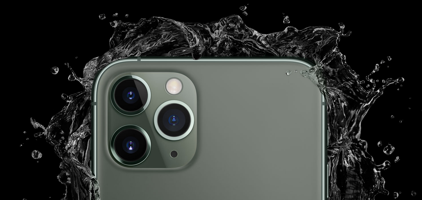 Back of cellphone with water splashing